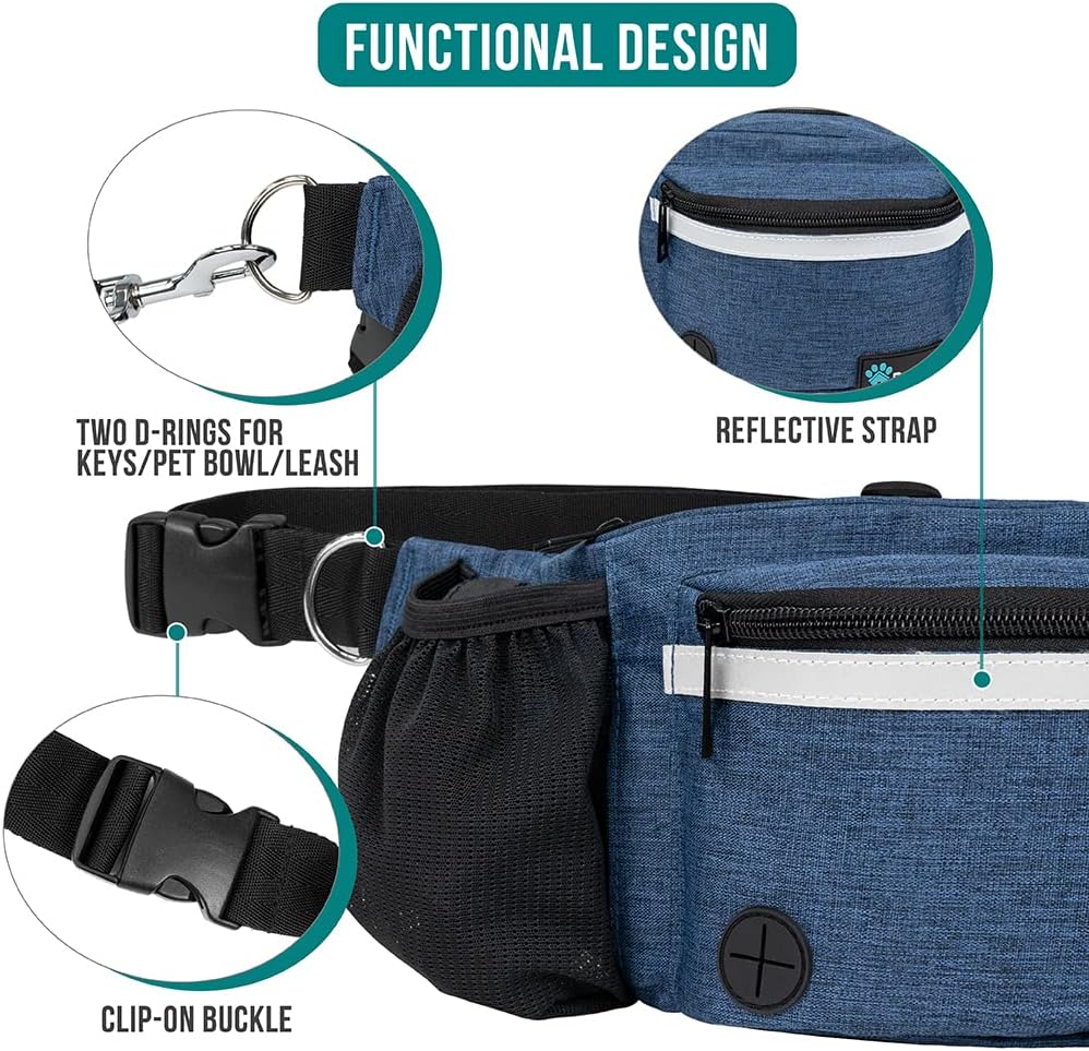 PetAmi Dog Fanny Pack, Treat Pouch for Dog Walking Training, Navy Blue