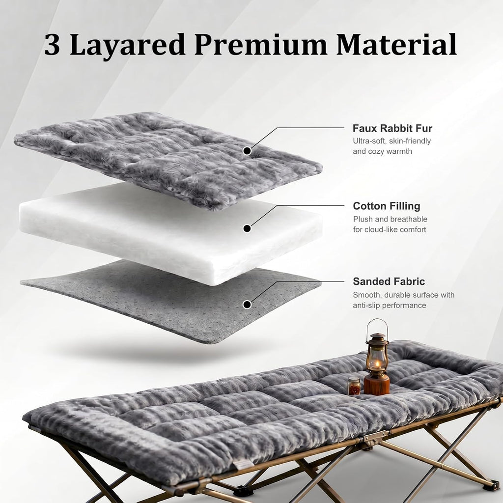 Thick Camping Sleeping Pad - Faux Rabbit Fur Ultra Soft & Non-Slip Sleeping Mat with Portable Roll up Camping Cot Pad for Travel Car Tent Guest Bed