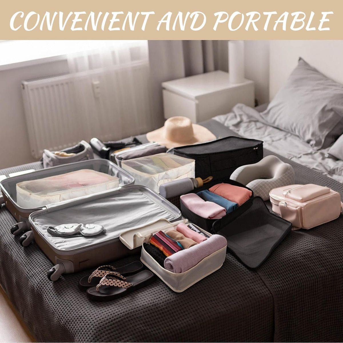 Silkfly 12 Pcs Packing Cubes for Travel,XL, L, M,Classic,Beige, Black
