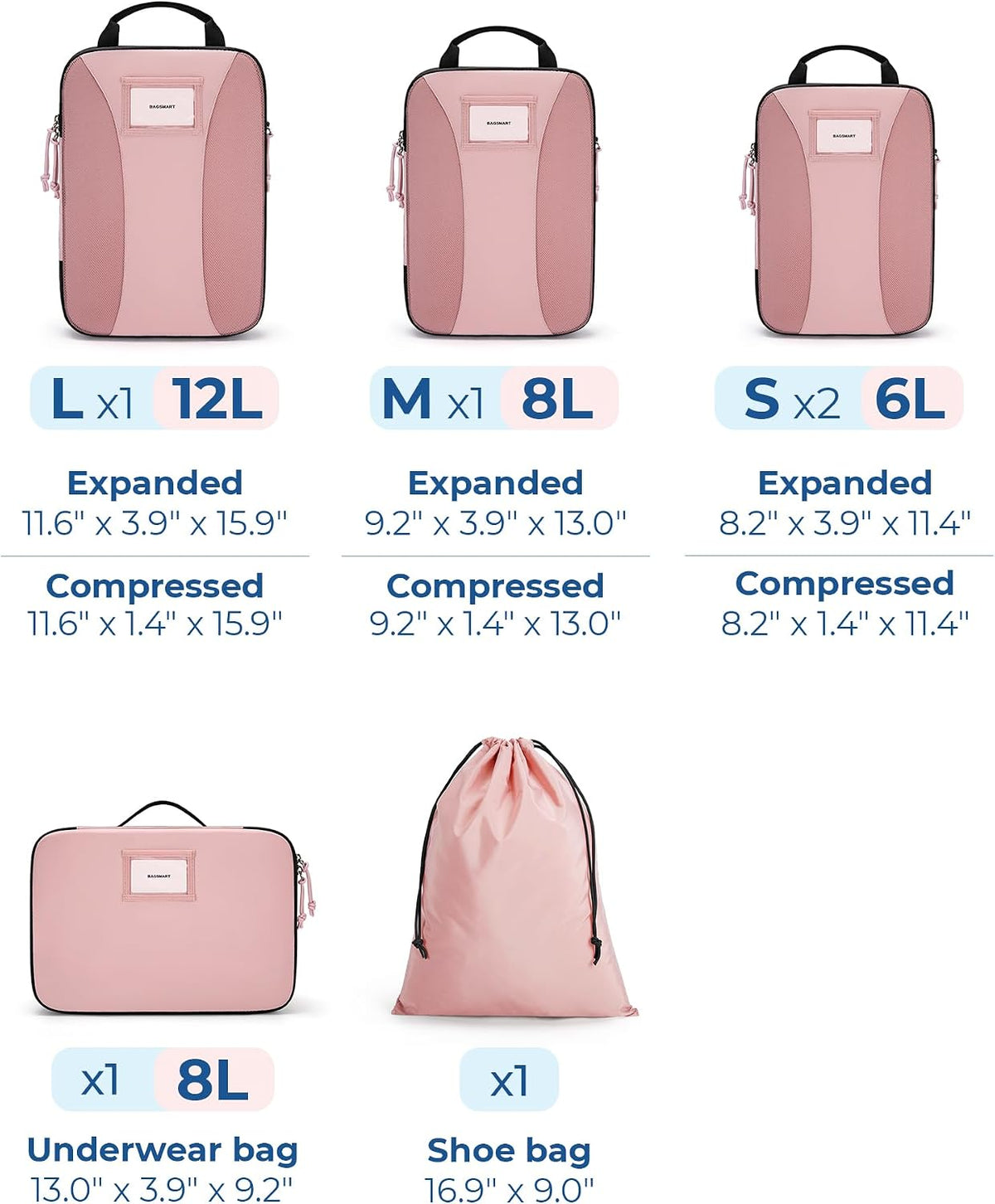 BAGSMART Compression Packing Cubes, Lightweight Travel Essentials