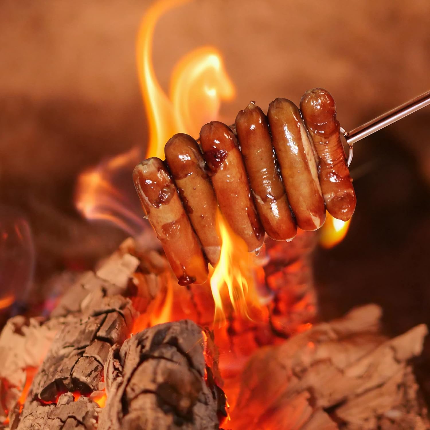 RAOMEIDE 32" Heavy Duty Hot Dog Roasting Sticks for Campfire, Smores Sticks for Fire Pit Long, Marshmallows Skewers (6 Pack)
