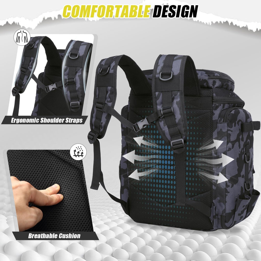 HAMBOLY 45L Fishing Backpack with Rod Holders & Built-in Foldable Divider