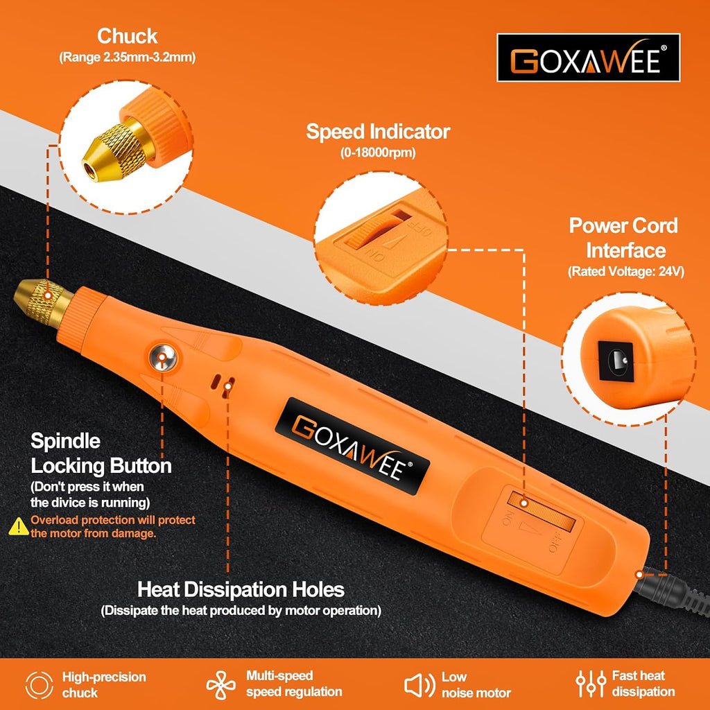 GOXAWEE Mini Corded Rotary Tool Kit, 105Pcs Electric Small Grinder Set