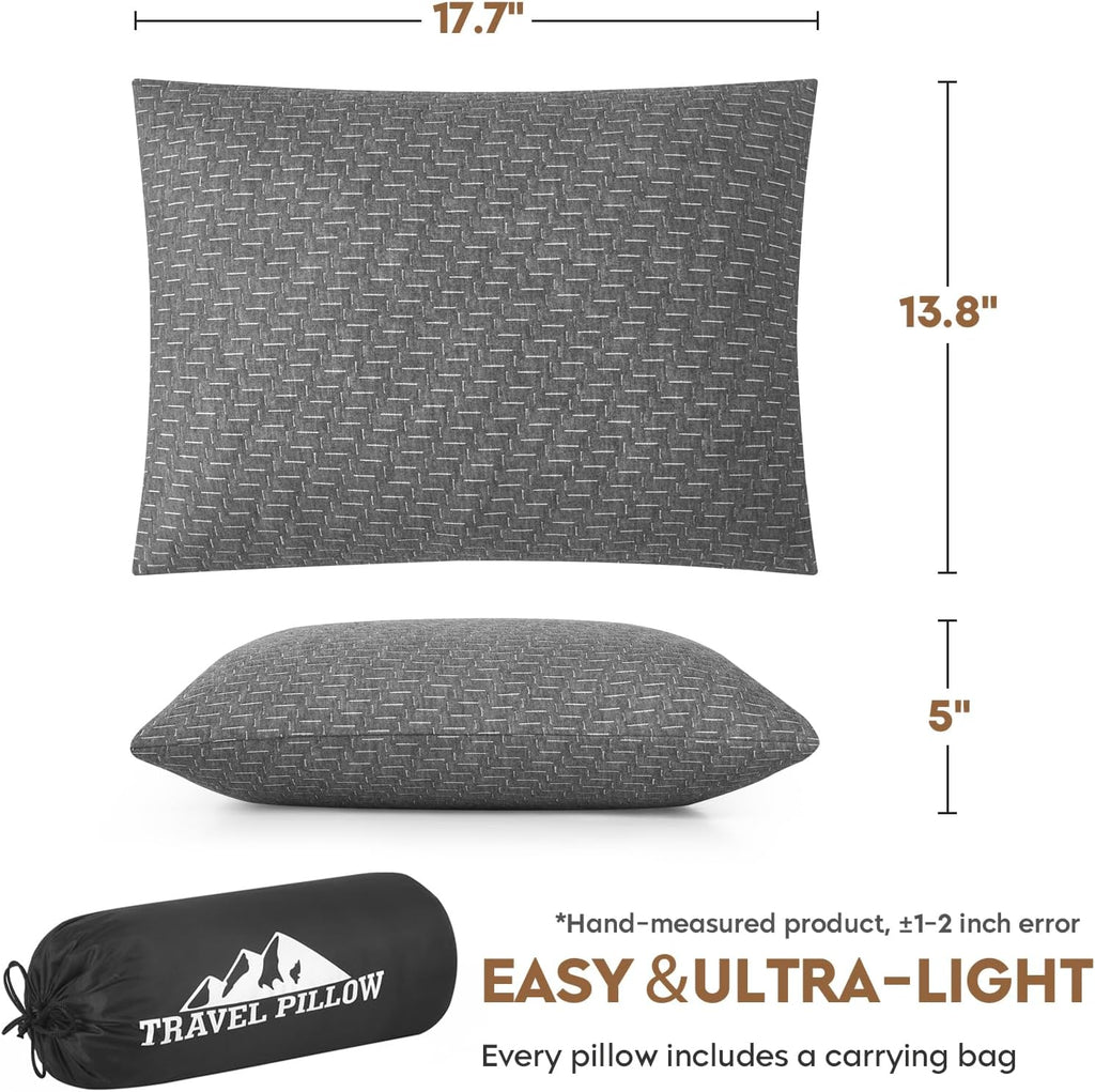 Travel Pillow Compressible Camping Memory Foam Pillow - Dark Grey S Size, Dark Grey M Size, Ideal Backpacking, Airplane and Car
