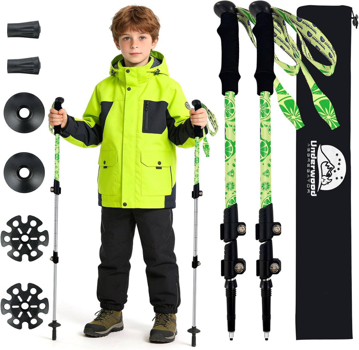 Lightweight Kids Trekking Poles, Collapsible Aluminum Hiking Sticks 2 Pack