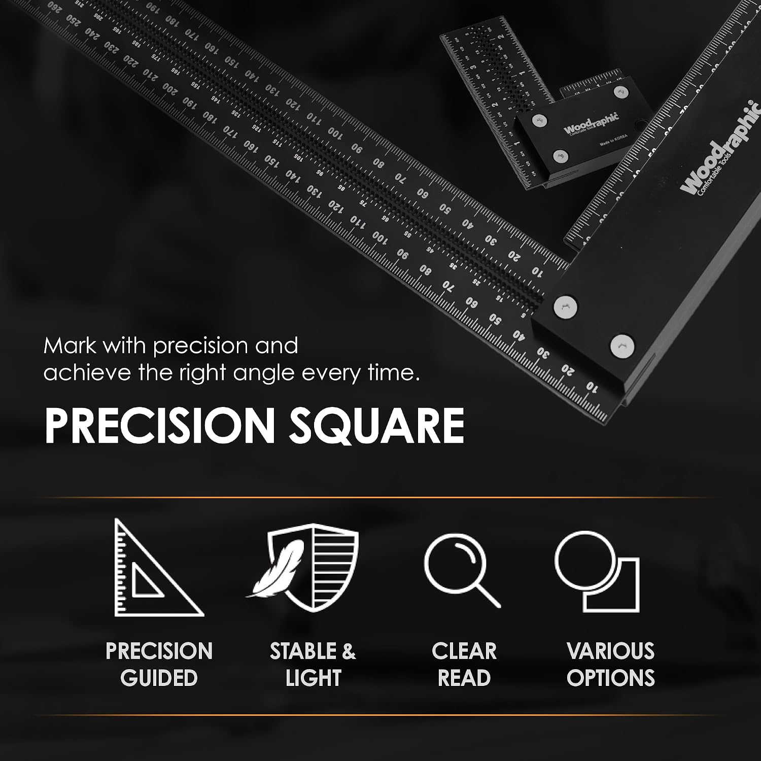 12 Inch Precision Woodworking Square, KOLAS Certified Squareness Tested, Laser Engraved Scales, Aluminum Framing & Machinist Square