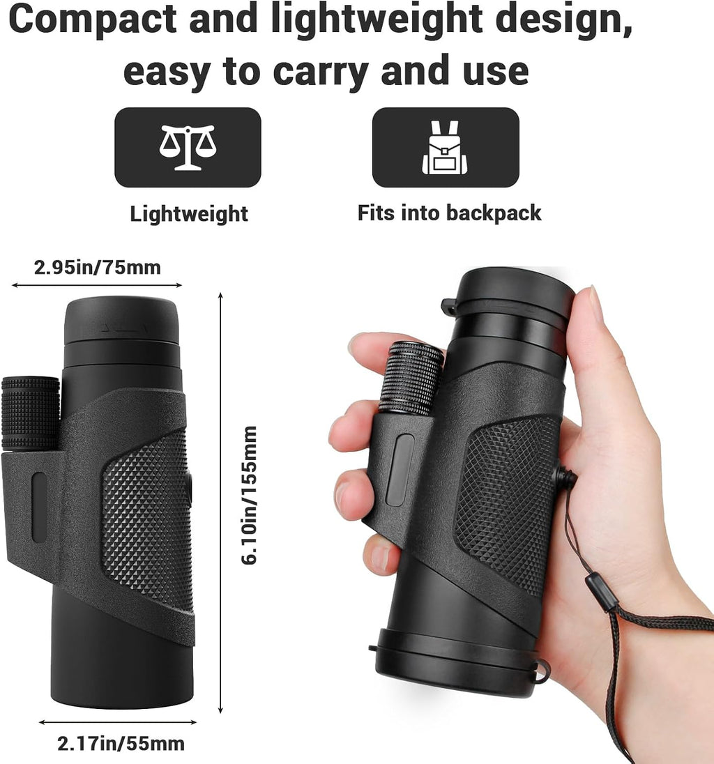 Monocular Telescope for Smartphone, High Powered Monoculars for Adults with Phone Adapter & Metal Tripod Portable Handheld Telescope for Bird Watching Hiking Camping Outdoor Travel