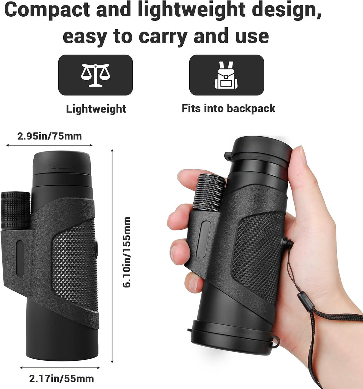 Monocular Telescope for Smartphone, High Powered Monoculars for Adults with Phone Adapter & Metal Tripod Portable Handheld Telescope for Bird Watching Hiking Camping Outdoor Travel