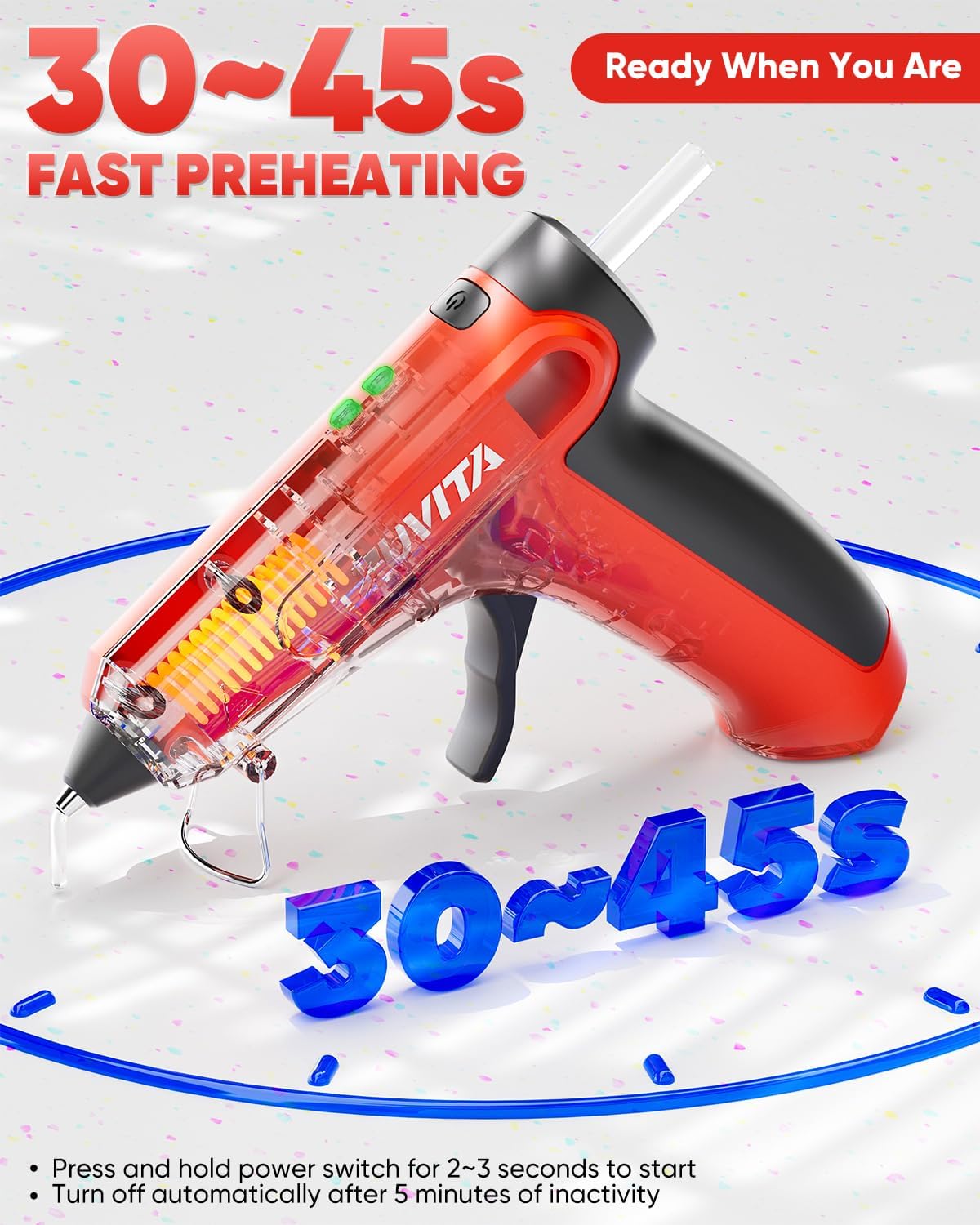 4V Red Cordless Hot Glue Gun Kit, 30-Piece Glue Sticks