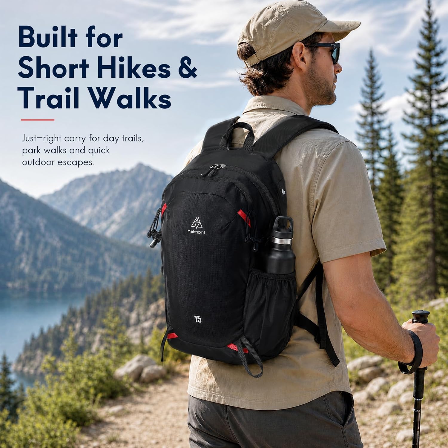 Haimont 15L Lightweight Hiking Daypack, Black