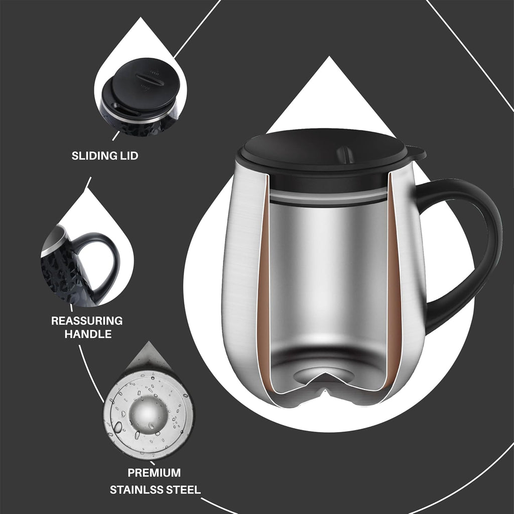 Ideus 16 oz Insulated Coffee Mug with Lid and Handle (Leopard Black)