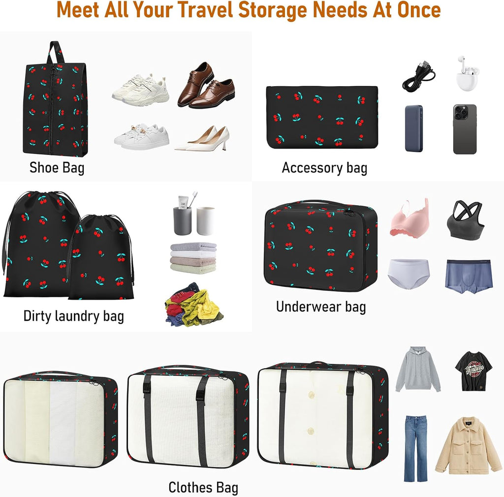 Packing Cubes for Travel 8 Set Luggage Organizer Bags Black Cherry