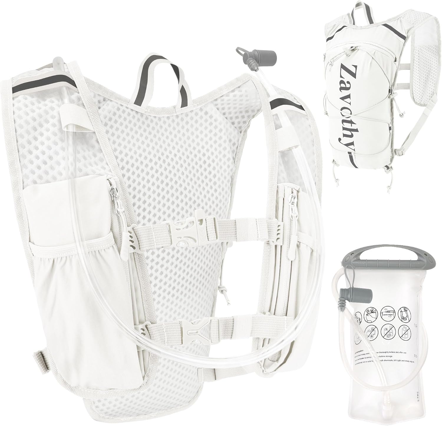 Zavothy Hydration Vest Pack with 1.5L Water Bladder, Lightweight 6L Hydration Backpack for Running, Hiking & Cycling, Breathable Reflective Hydration Vest for Men & Women