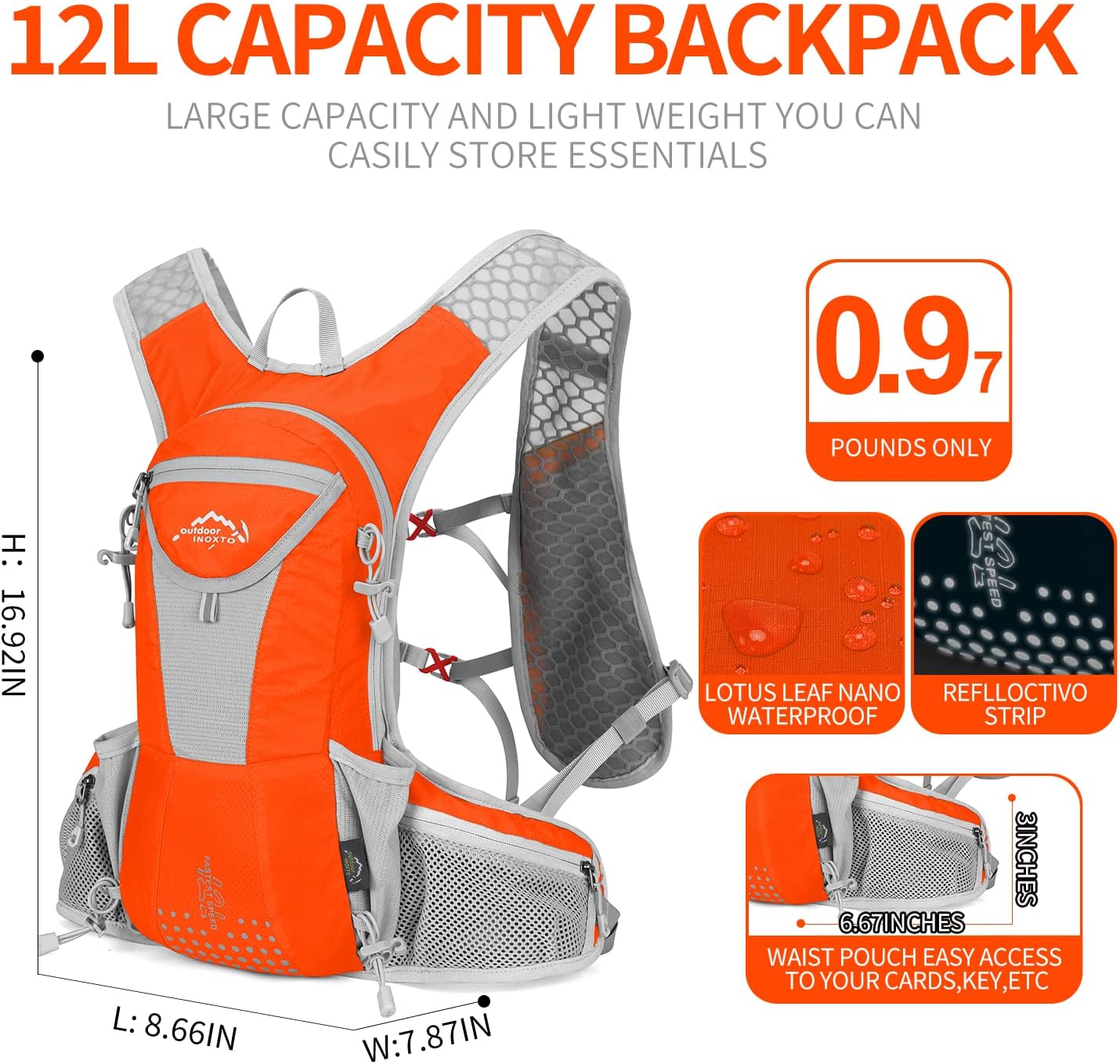 IX INOXTO Hydration Pack Backpack, Lightweight Water Backpack with 2L Hydration Bladder Daypack for Men Women,Running Hydration Vest for Trail Running Hiking Cycling Race Climbing