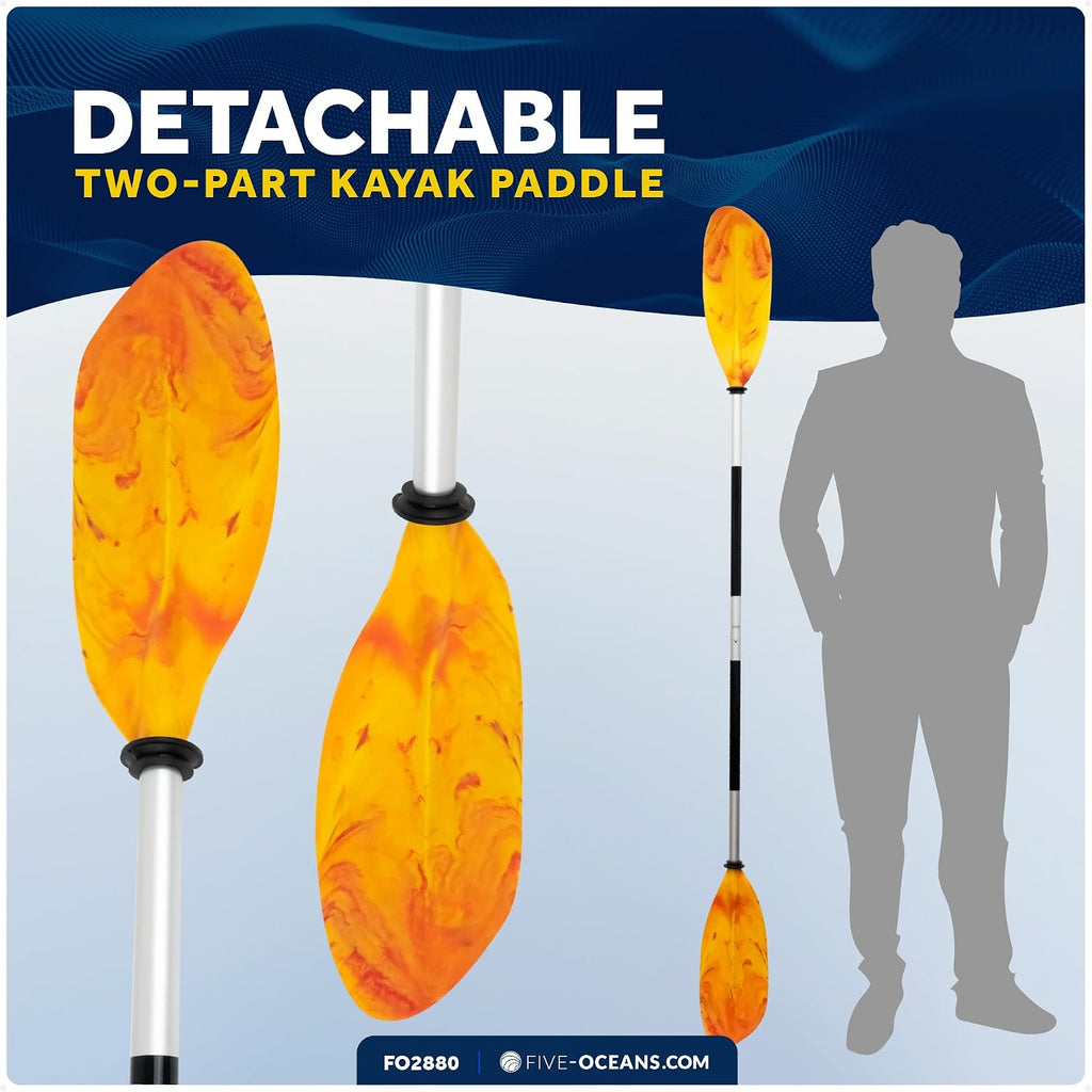 Five Oceans Kayak Paddles, 84" - 7ft Kayak Fishing Paddle, Detachable Heavy-Duty Aluminum Shaft, Reinforced Fiberglass Blades, 2-Piece Snap-Button, Lightweight Paddle Design for All Kayaks - FO2880