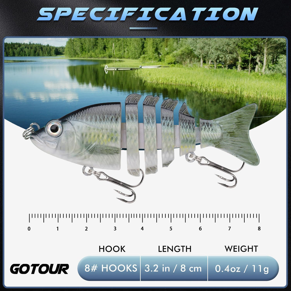 GOTOUR Jointed Swimbaits, Easy Catch Fishing Lures for Bass Trout Crappie