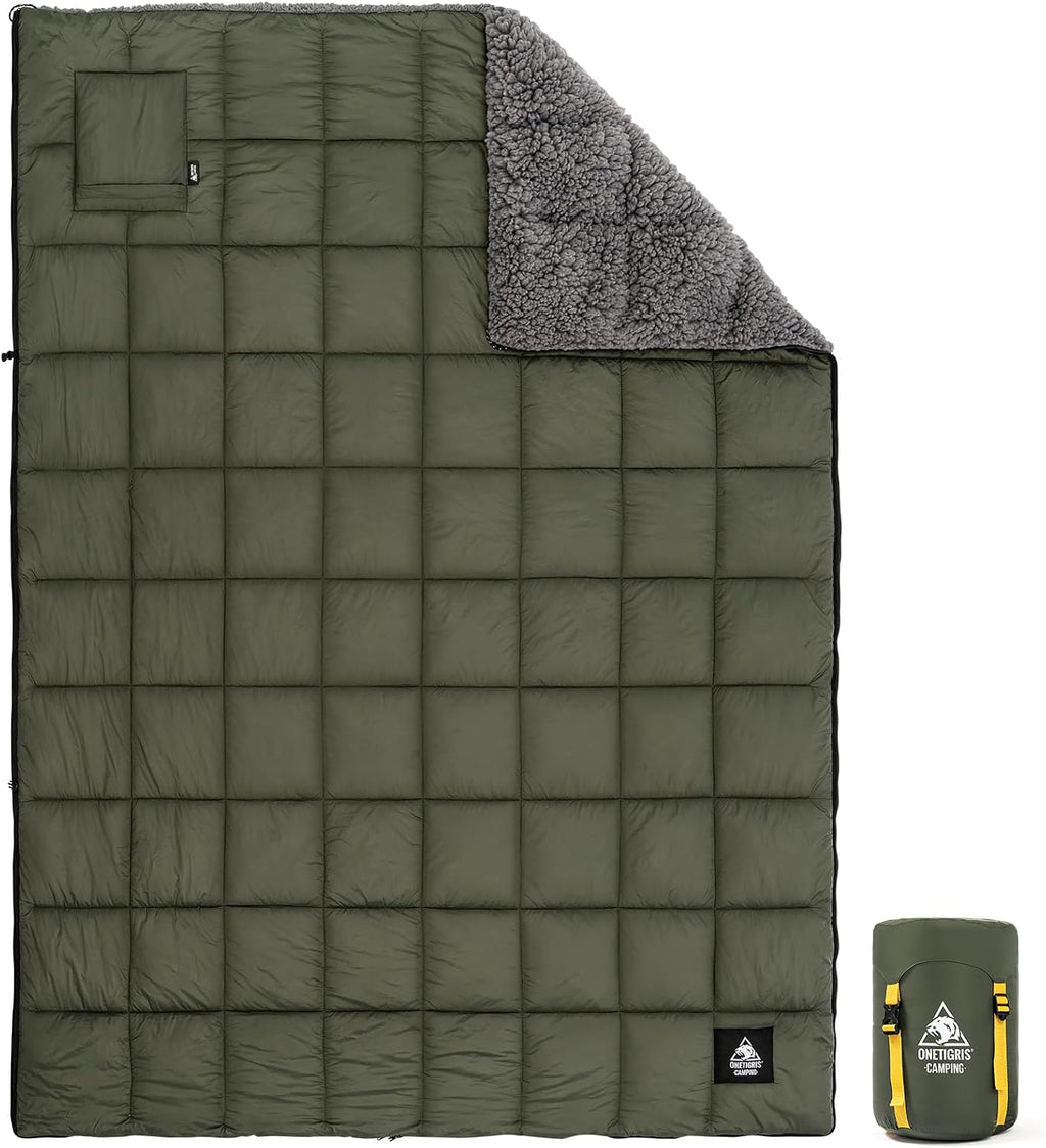ONETIGRIS Oversized Camping Blanket, Wearable Sherpa Blanket with Zipper