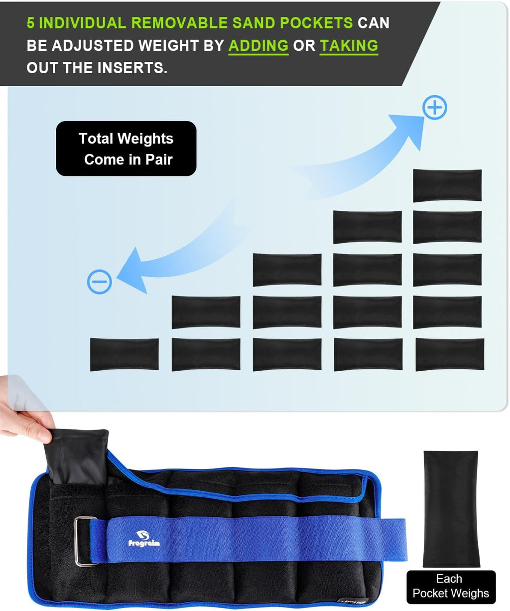 Fragraim Adjustable Ankle Weights 1-3/4/5/6/8/10/12/15/20 LBS Pair with Removable Weight for Jogging, Gymnastics, Aerobics, Physical Therapy