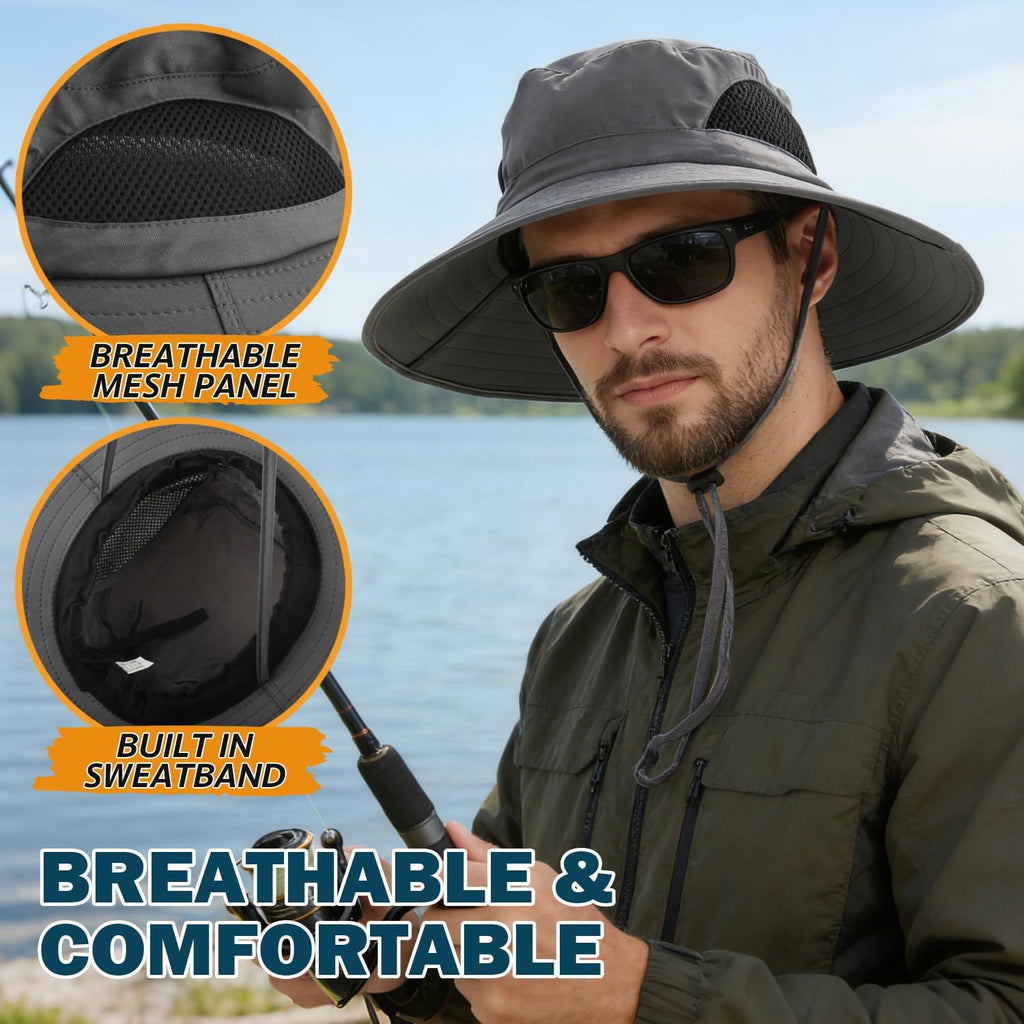 Wide Brim Sun Bucket Hat, Waterproof Boonie Hat for Men & Women