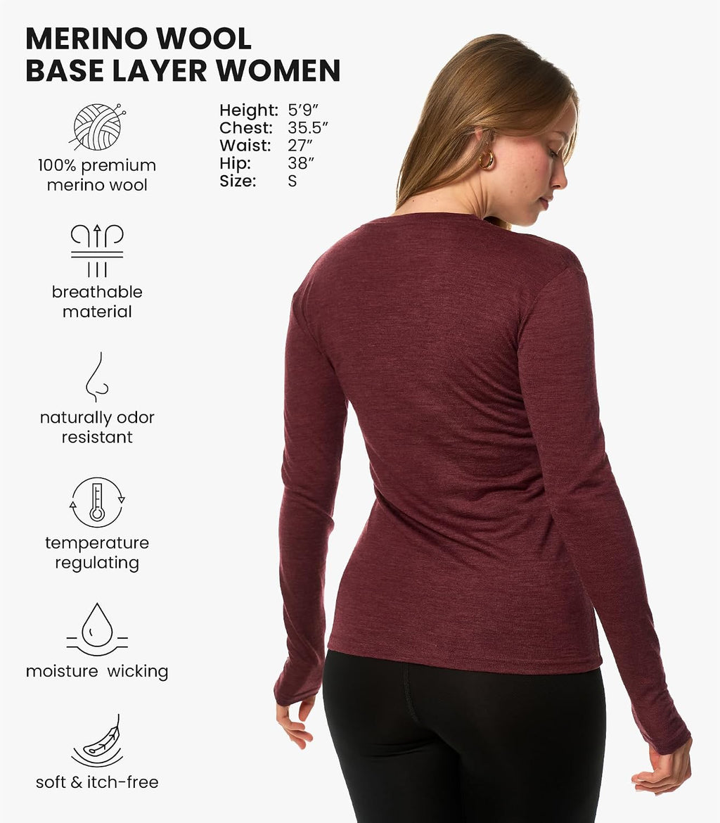 100% Merino Wool Base Layer Women - Thermal Merino Wool Shirt Women