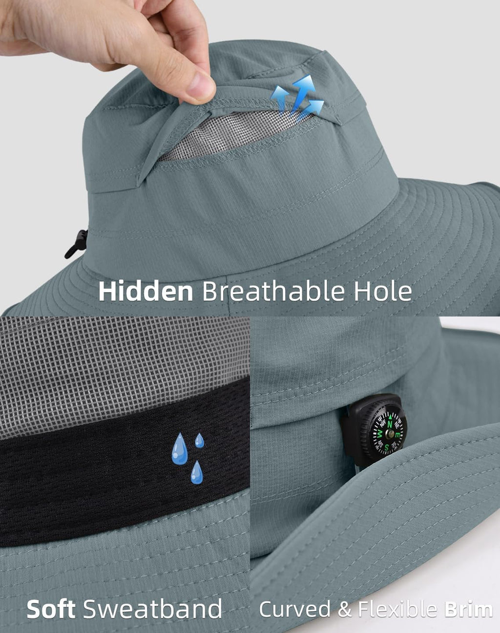 ZOORON Sun Hat for Men Women Detachable Compass, Boonie Hats UPF 50+ Fishing Hat, Lightweight Foldable Bucket Hats
