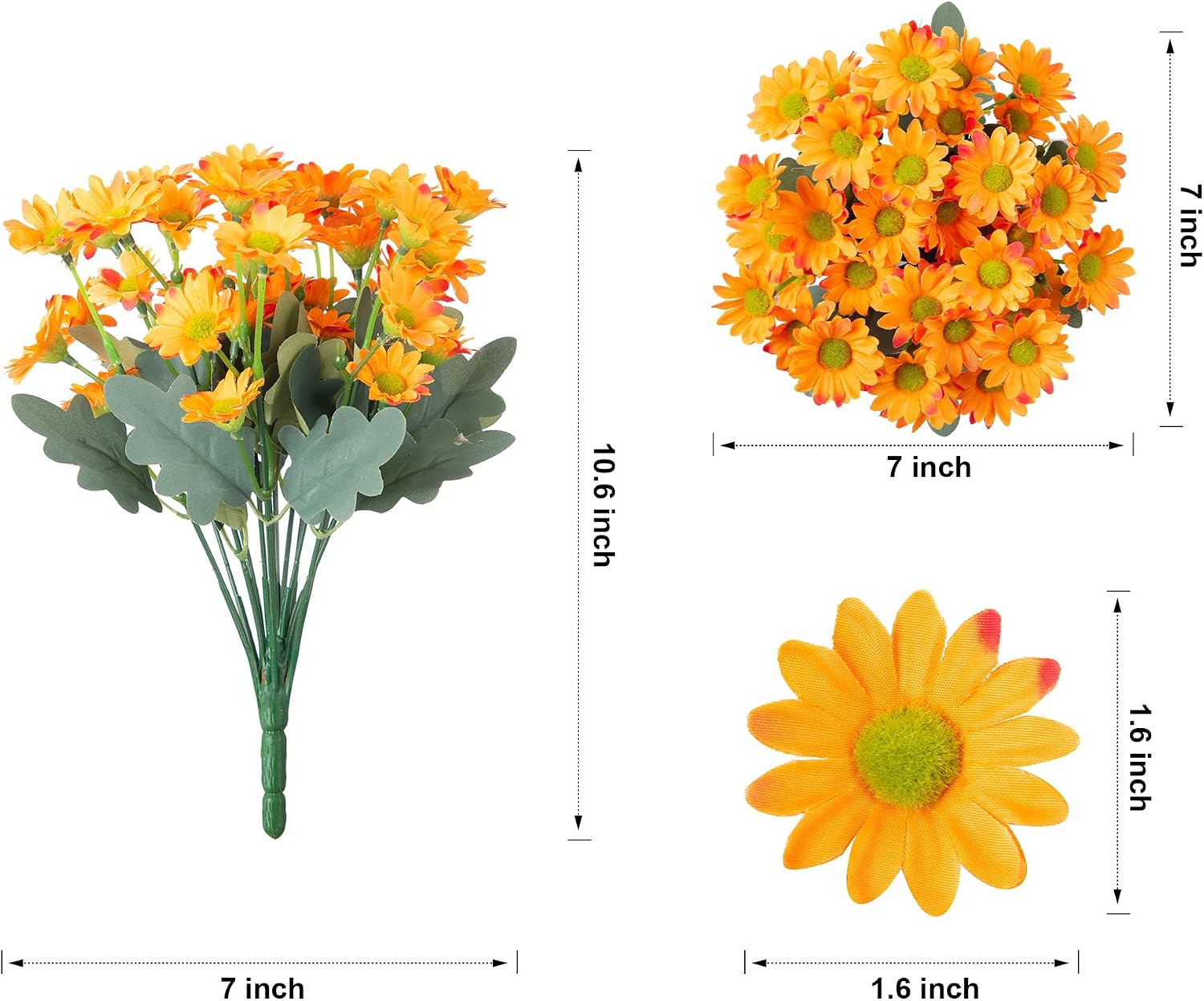 Daisy Artificial Flowers for Outdoors Autumn Fall Decor, 6 Bundles Fake Mums Orange Silk Flowers for Outside Look Real UV Resistant Fake Plants Faux Flowers for Planter Front Door Home Indoor Porch