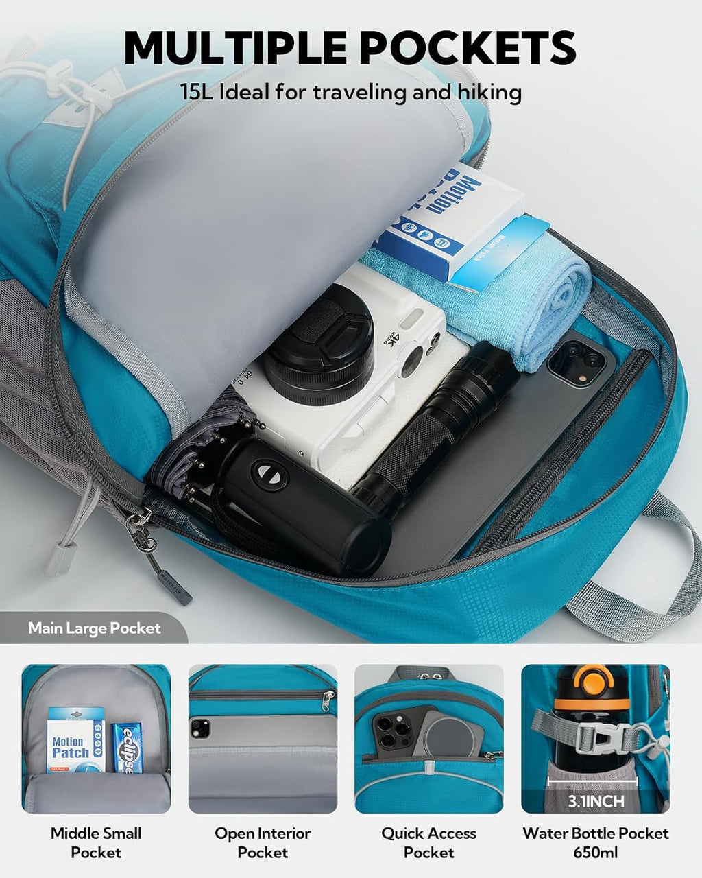 WATERFLY Small Lightweight Packable Backpack, Mini Foldable Travel Daypack