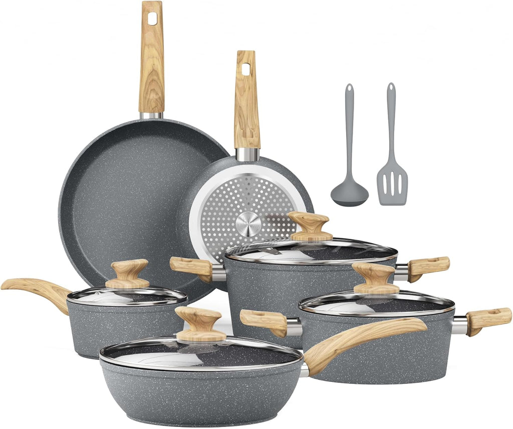 Kitchen Academy 12pcs Pots and Pans Set Non Stick, Induction Cookware