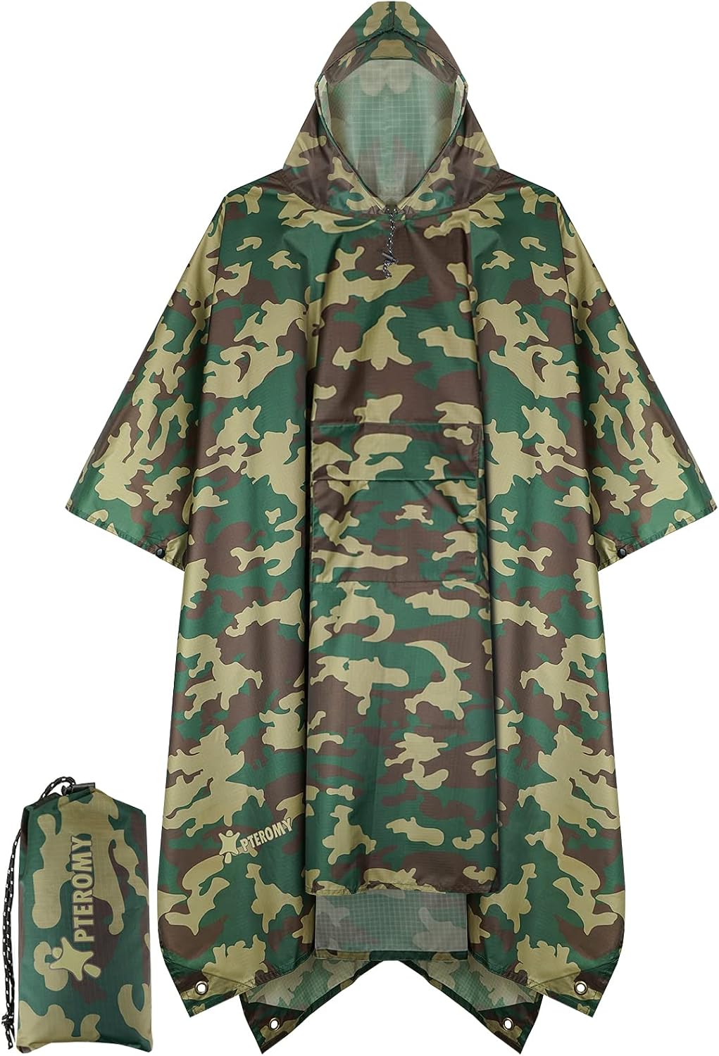 PTEROMY Hooded Rain Poncho for Adults, Reusable Waterproof Raincoat