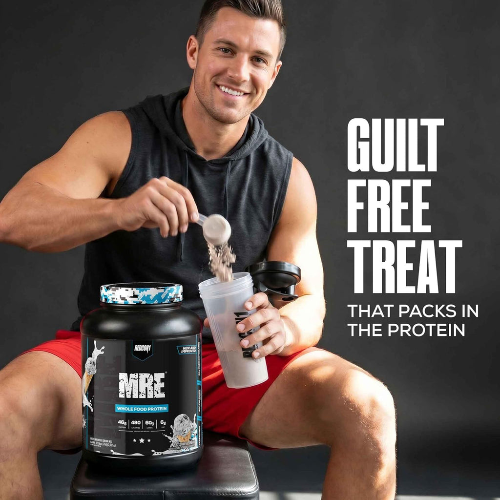 REDCON1 MRE Whole Food Protein Powder, Cookies & Cream - Meal Replacement Made with Animal and Plant Based Protein Sources, Nutrient and Calorie Dense, 0g Added Sugar (24 Servings)