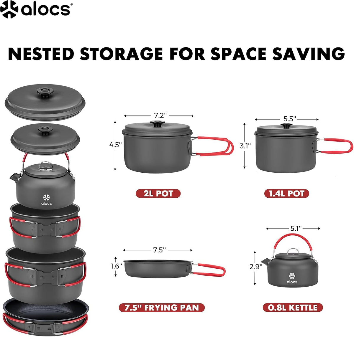 ALOCS Camping Cookware Set Camping Gear Compact Camping Pots and Pans Set