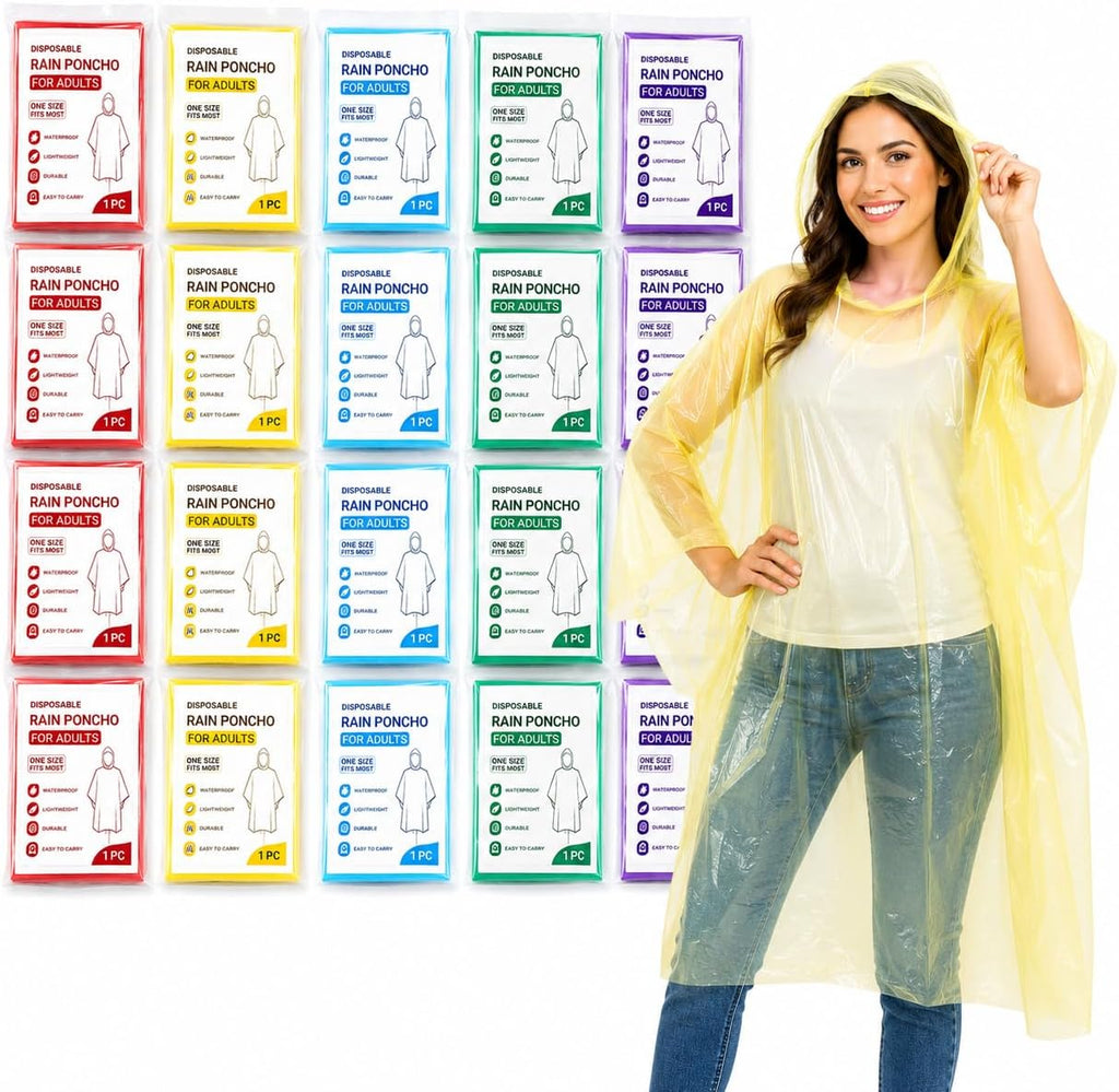Juvale Raincoat Plastic Disposable Rain Ponchos with Hood - Bulk Emergency Rain Cover