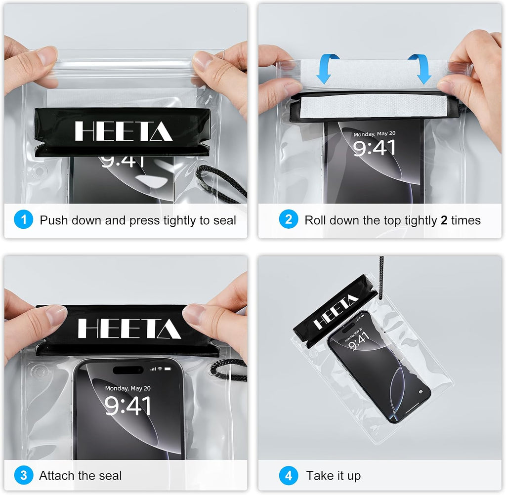 HEETA 5-Pack Clear Waterproof Dry Bag Pouch Document Holder for Phone Maps