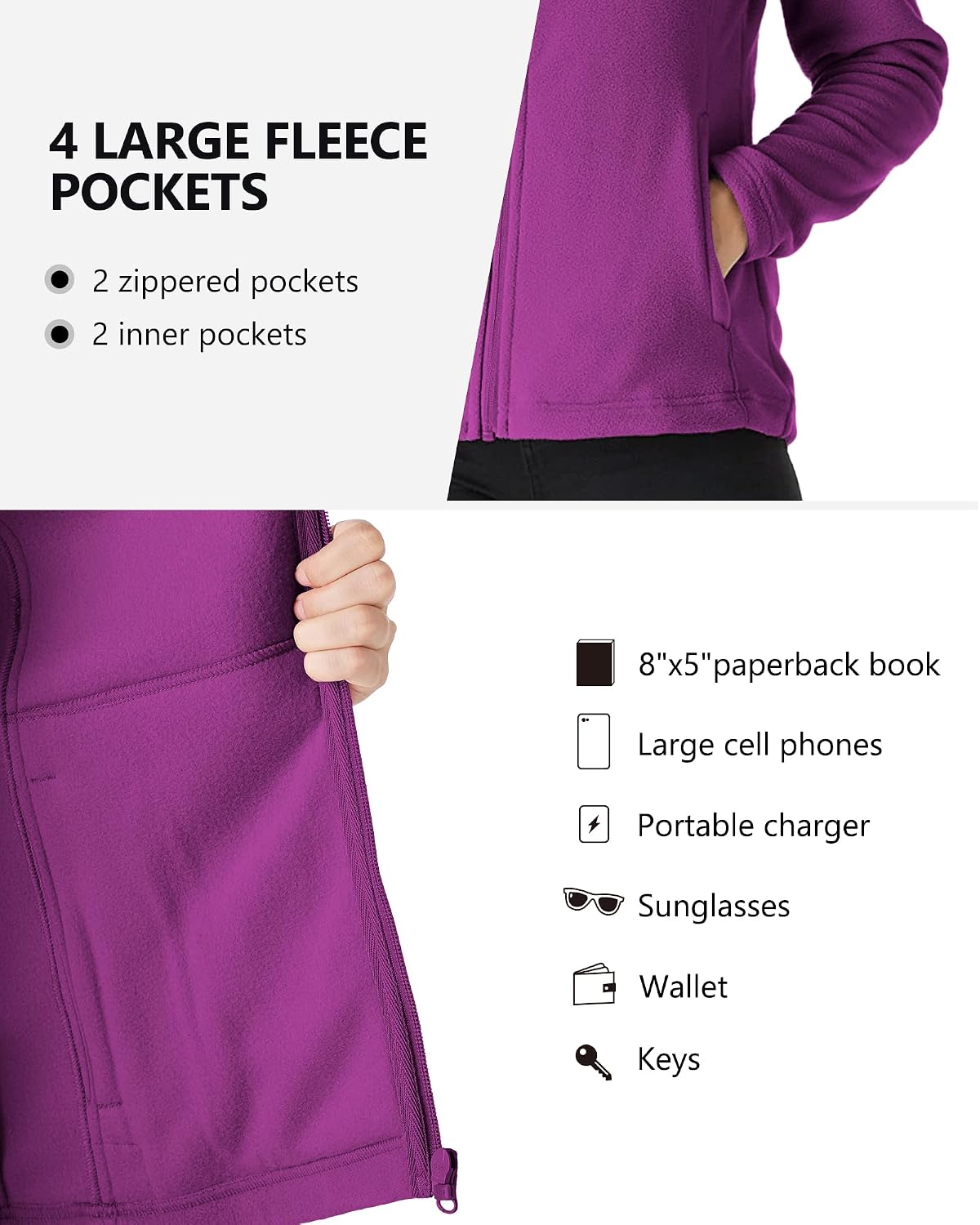 Outdoor Ventures Women's Lightweight Warm Polar Fleece Jacket Zip Up