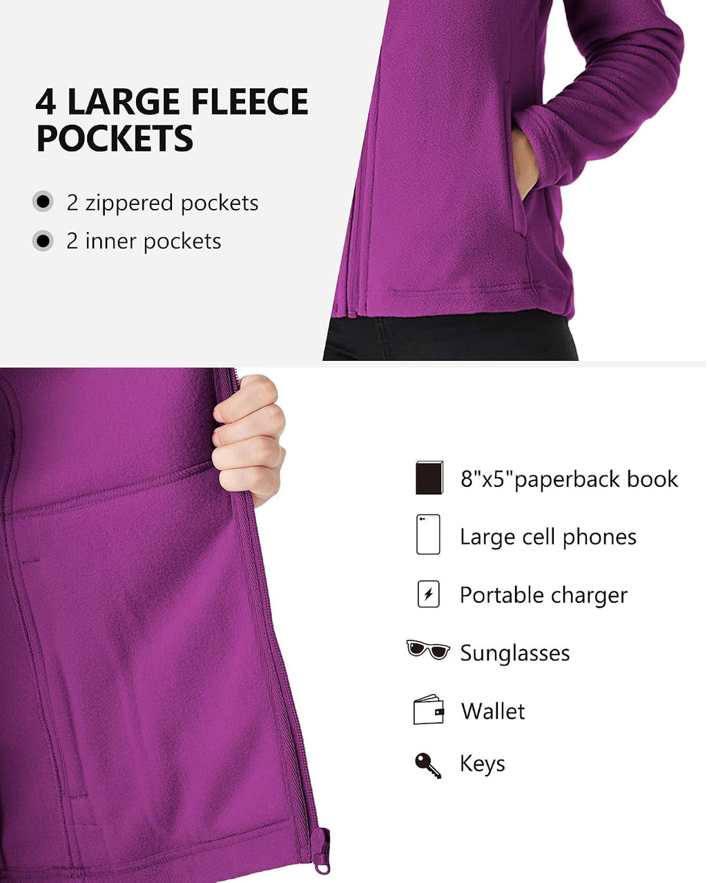Outdoor Ventures Women's Lightweight Warm Polar Fleece Jacket Zip Up