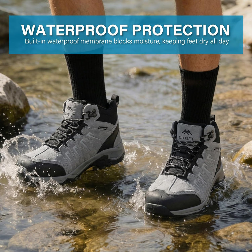 Men's Waterproof Hiking Boots Lightweight Leather Mid Ankle Outdoor Trail Trekking shoes