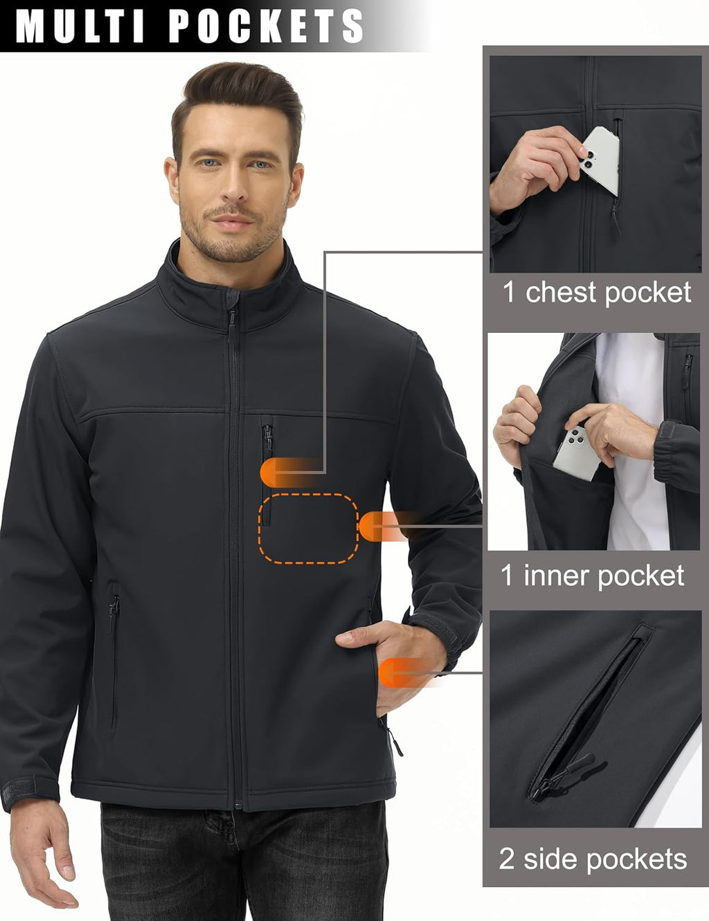 MAGCOMSEN Mens Lightweight Softshell Jacket Fleece Tactical Waterproof Coat