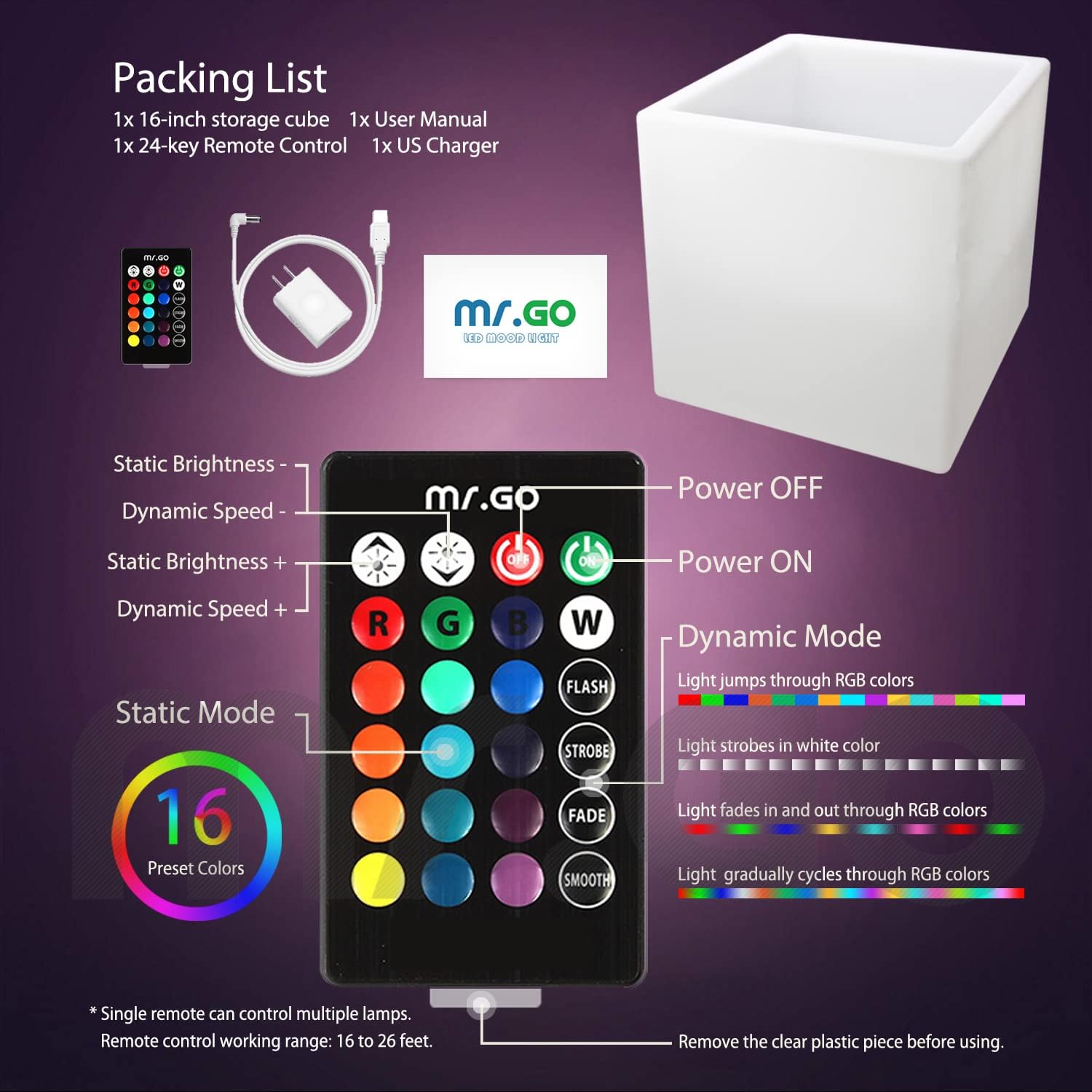Mr.Go 16" Hollow LED Light Cube, RGB Glowing Storage Container & Ice Bucket