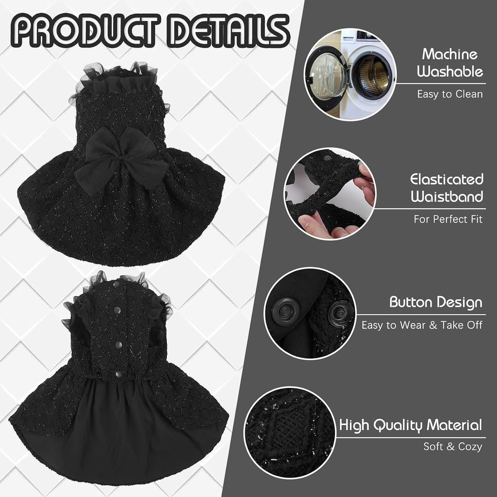 Kuoser Dog Dress, Princess Puppy Tutu with Bow-Knot, Black Dog Dresses XS
