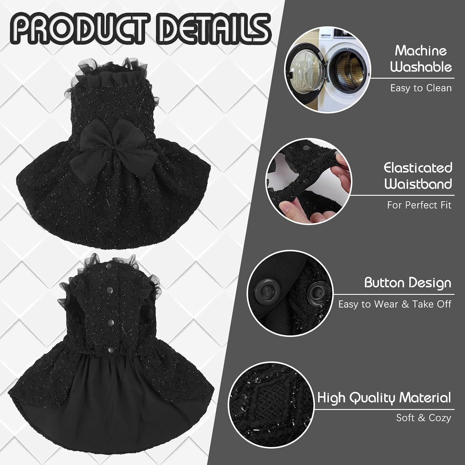Kuoser Dog Dress, Princess Puppy Tutu with Bow-Knot, Black Dog Dresses XS