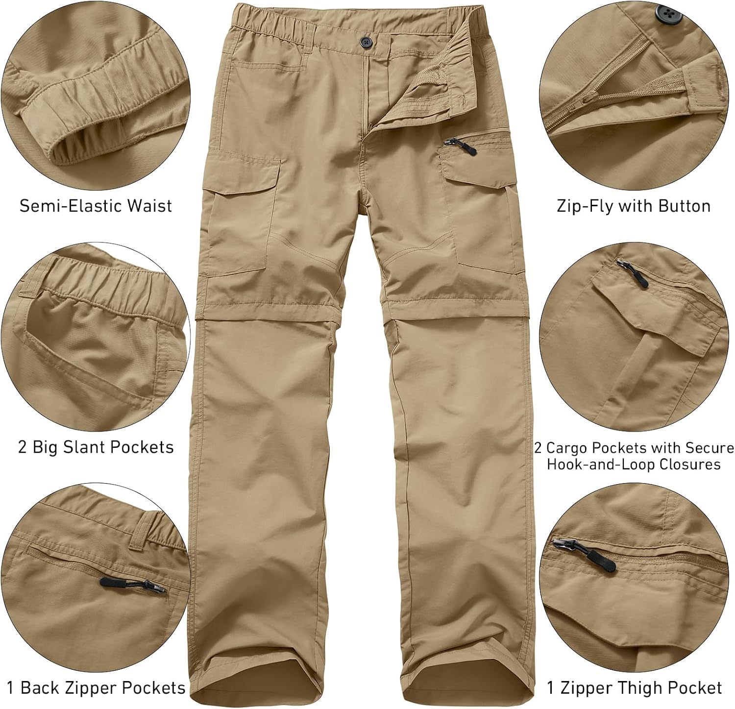 mixtiq Mens Hiking Convertible Pants Water-Resistant Quick Dry Pants
