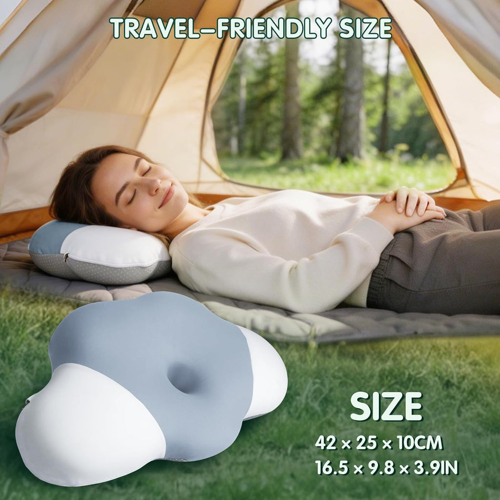 SAHEYER Memory Foam Camping Pillow, Upgraded Lengthened Travel Pillows for Sleeping, Cervical Neck Support Camping Gear Accessories - Small Pillow Travel Essentials for Sleep, Backpack, Hammock, Grey