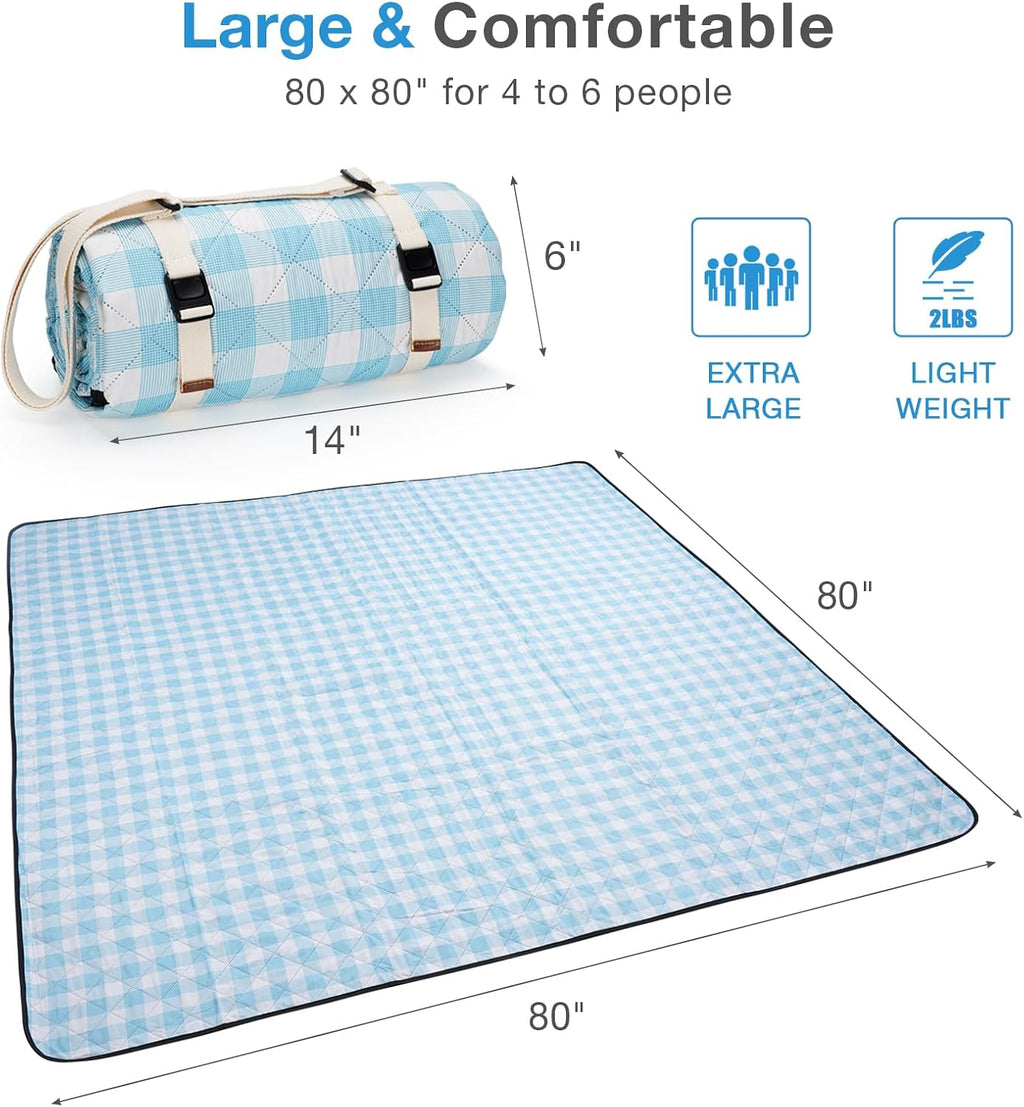WILLOW WEAVE Large Picnic Blanket Waterproof,Outdoor Blanket - Blue