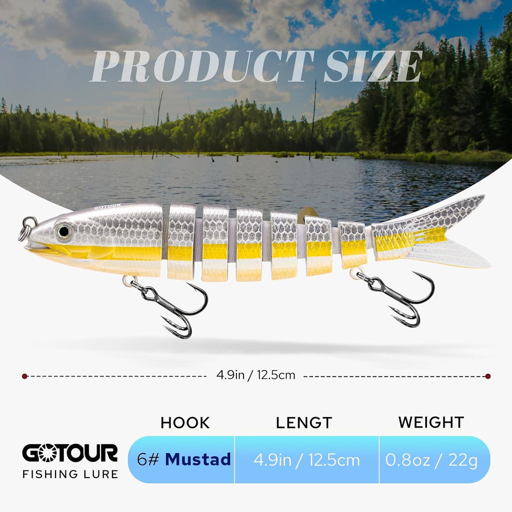 GOTOUR Jointed Swimbaits, Easy Catch Fishing Lures for Bass Trout Crappie