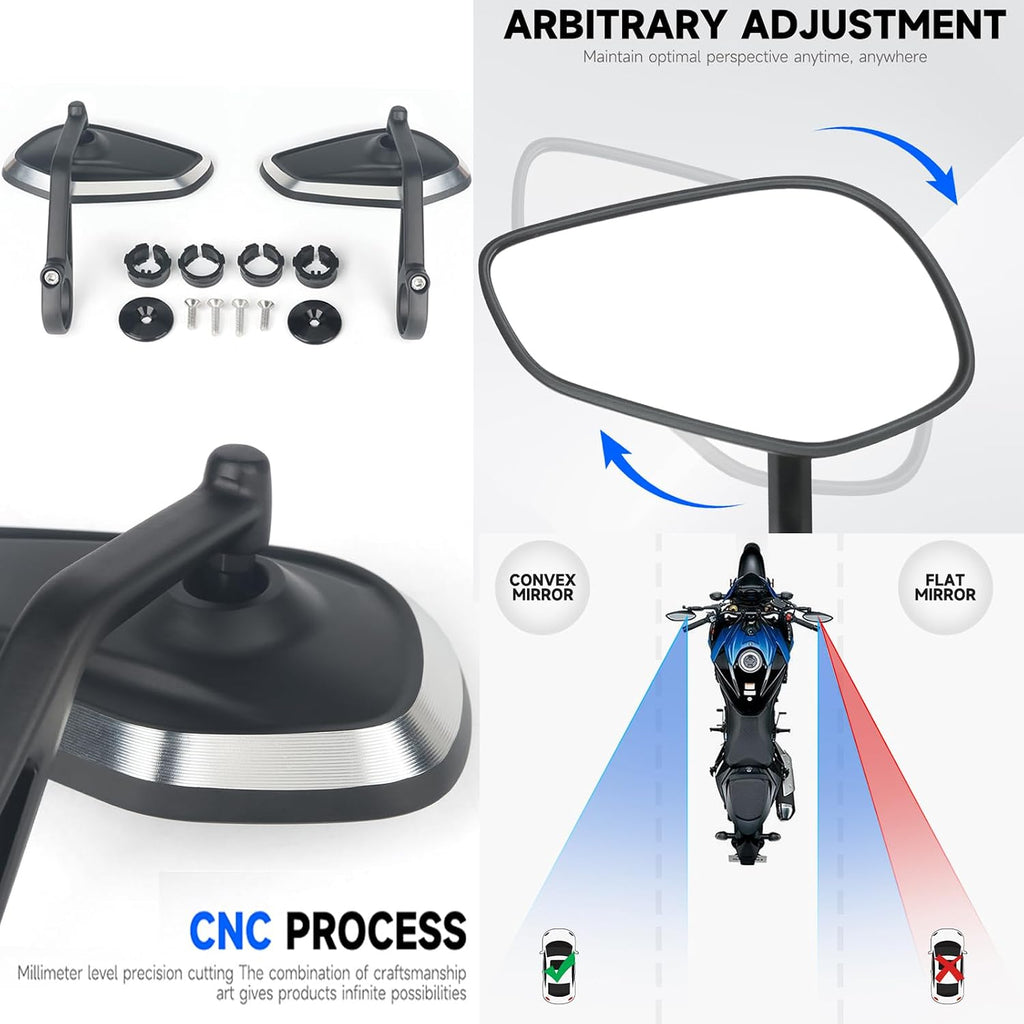 Motorcycle Handlebar Bar End Mirrors, CNC Aluminum 360 Degrees Adjustment Rearview Mirror Fit for Triumph Rocket 3/Street Triple 765RS/Bobber T120/Daytona 660 (Diamond Bar End Mirror)