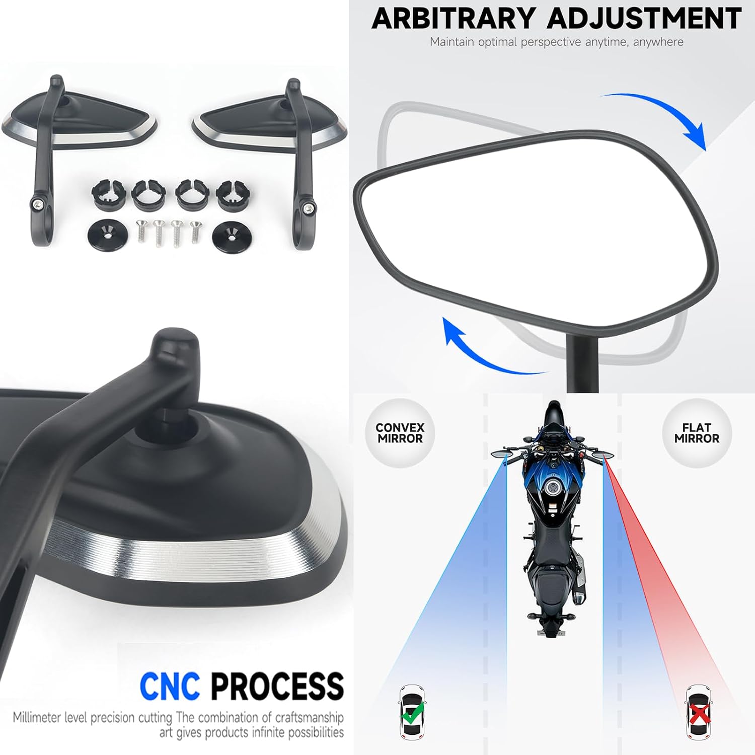 Motorcycle Handlebar Bar End Mirrors, CNC Aluminum 360 Degrees Adjustment Rearview Mirror Fit for Triumph Rocket 3/Street Triple 765RS/Bobber T120/Daytona 660 (Diamond Bar End Mirror)