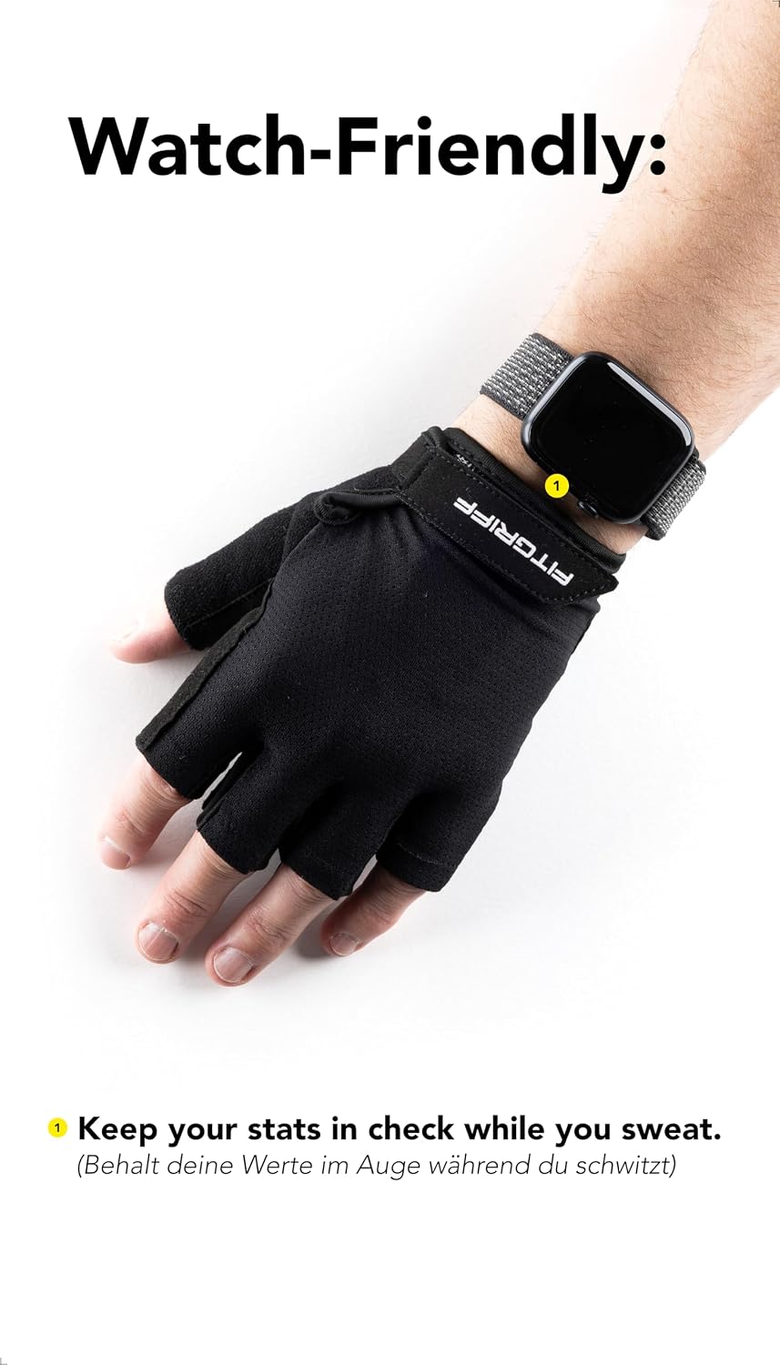 Fitgriff® Workout Gloves (Padded) for Men & Women - Fingerless Gym Gloves for Weight Lifting, Training - Full Palm Protection