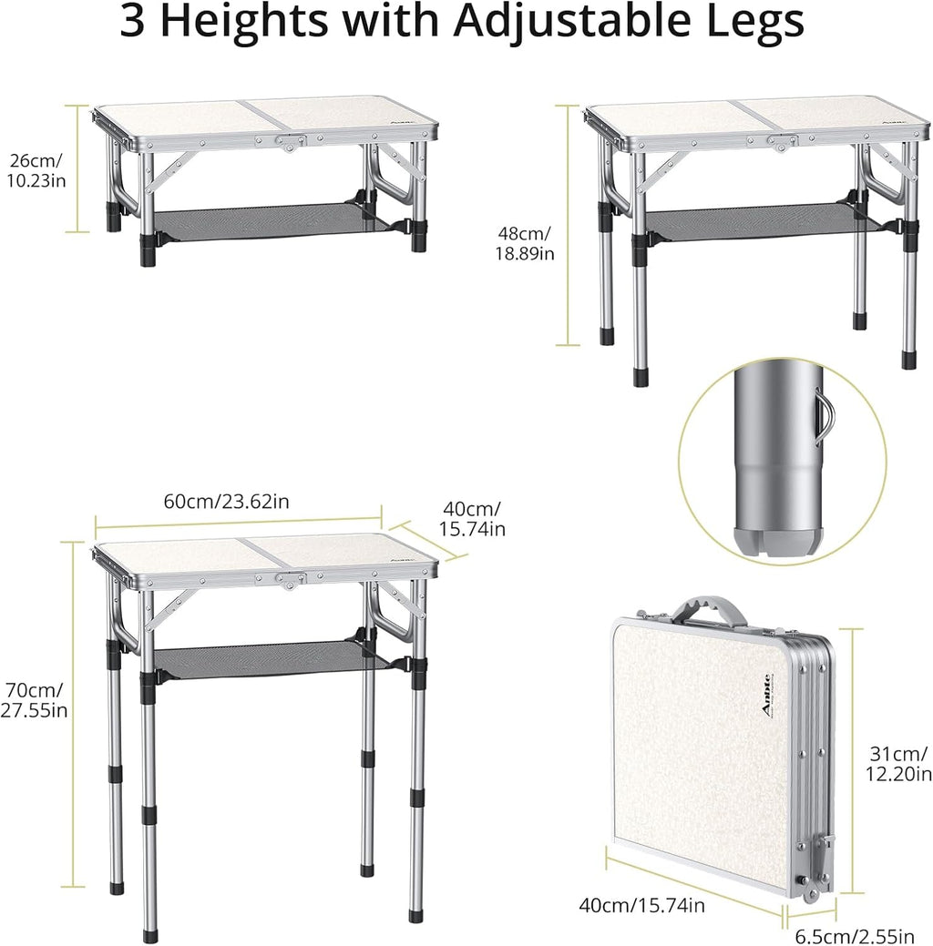 Anbte Folding Camping Table, 24"X 16" Adjustable Height Small Folding Table