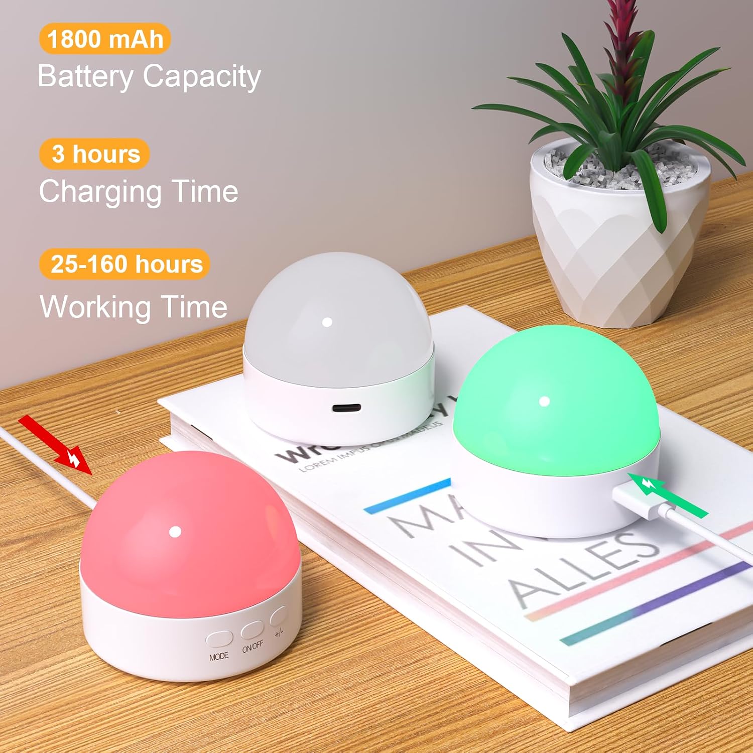 Kintion Portable Night Light, Rechargeable Dimmable 8 Color Lighting (1pcs)