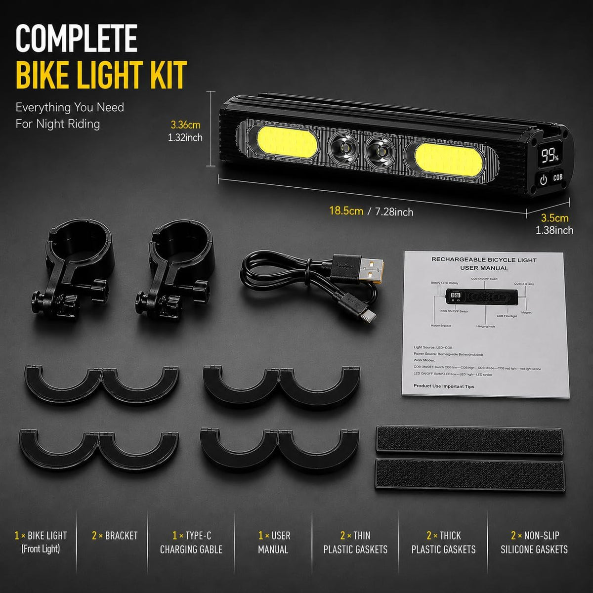 1200LM Bike Lights for Night Riding,Headlight and Tail Light Set